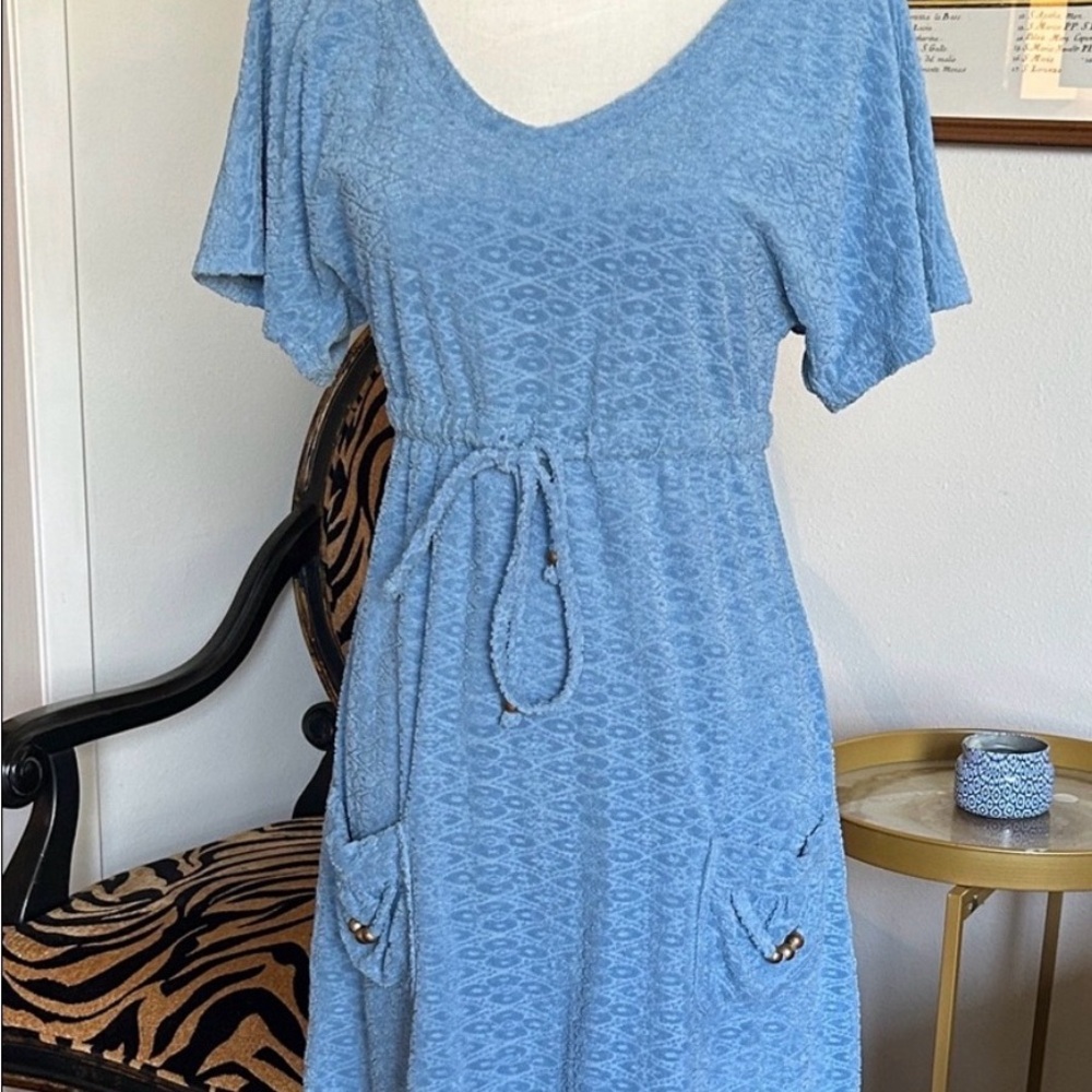 Vintage Juicy Couture Light Blue Terry Tie-Waist Short Sleeve Robe Dress
